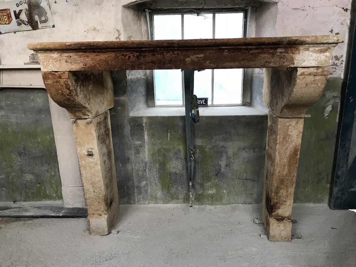 Antique French Stone Farmhouse Fireplace From The Saint Emilion Region.