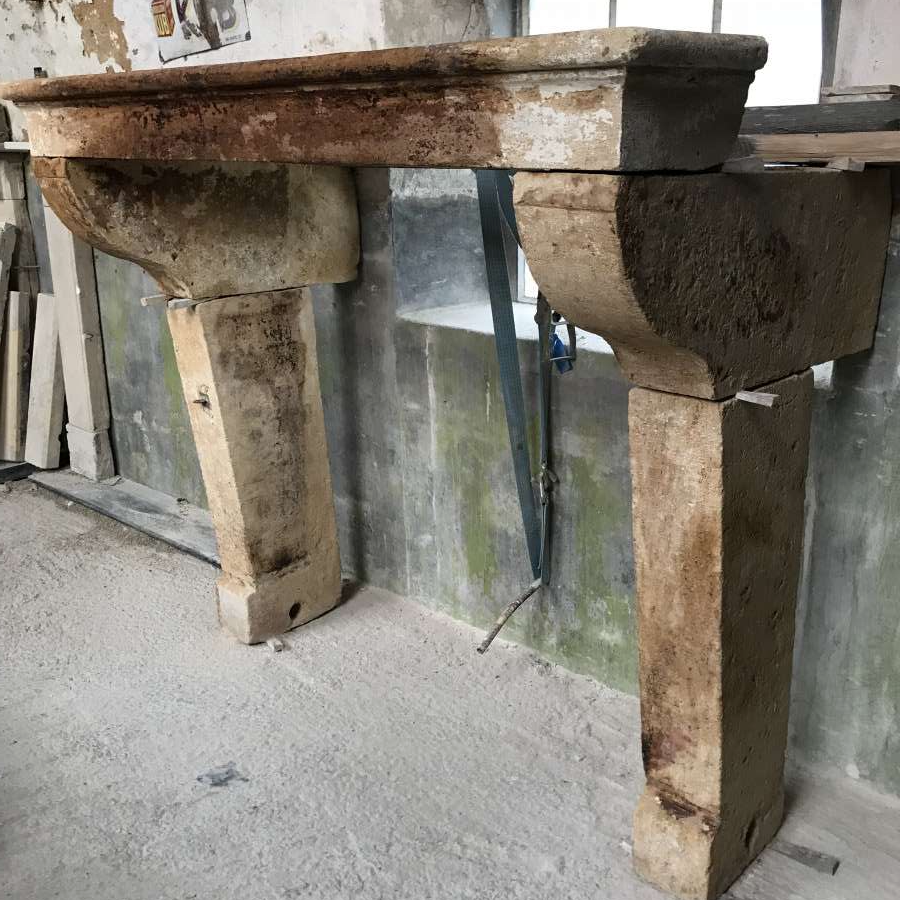 Antique French Stone Farmhouse Fireplace From The Saint Emilion Region.