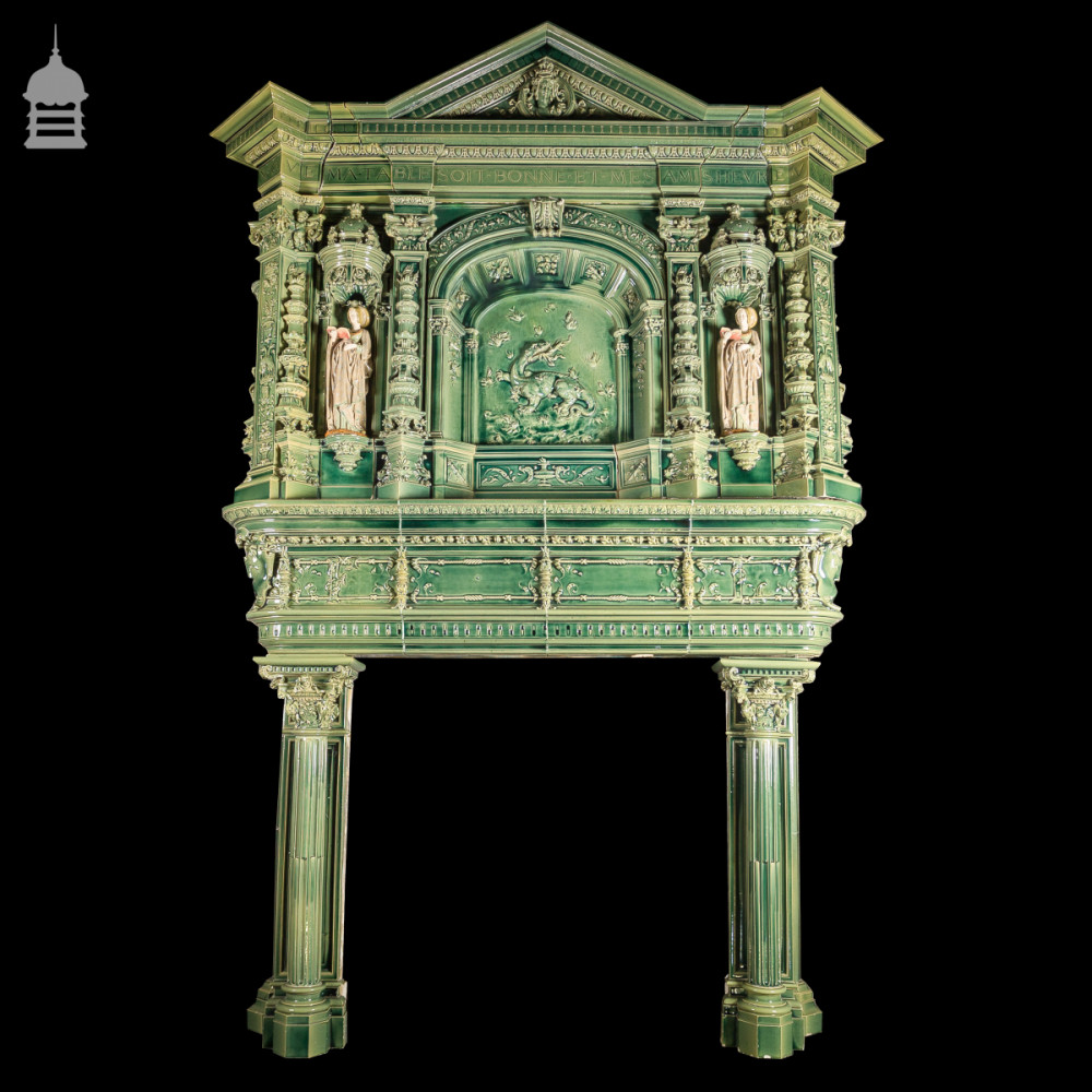 magnificent 19th c french glazed ceramic fireplace surround chimneypiece with corinthian columns corinthian columns