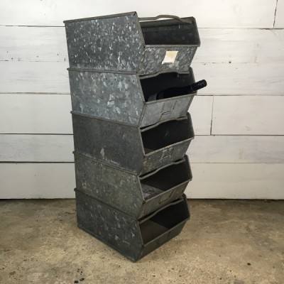 Set of 5 Vintage Industrial Galvanised Stacking Trays Wine Rack