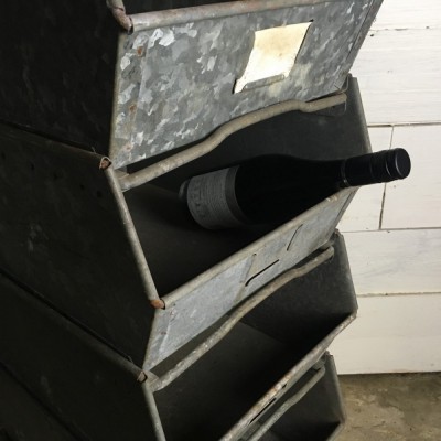 Set of 5 Vintage Industrial Galvanised Stacking Trays Wine Rack