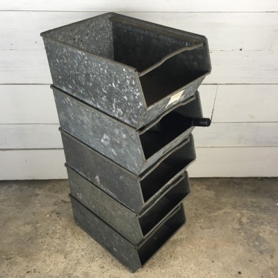 Set of 5 Vintage Industrial Galvanised Stacking Trays Wine Rack