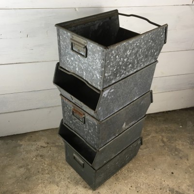 Set of 5 Vintage Industrial Galvanised Stacking Trays Wine Rack