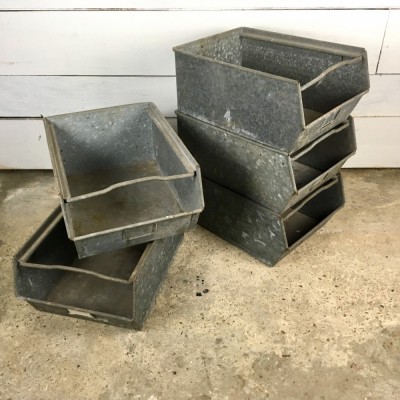 Set of 5 Vintage Industrial Galvanised Stacking Trays Wine Rack