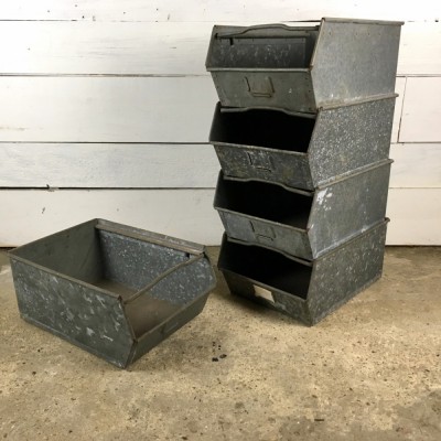 Set of 5 Vintage Industrial Galvanised Stacking Trays Wine Rack