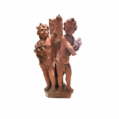 Pair of Terra-cotta Statues of Cherubs (Putti) 
