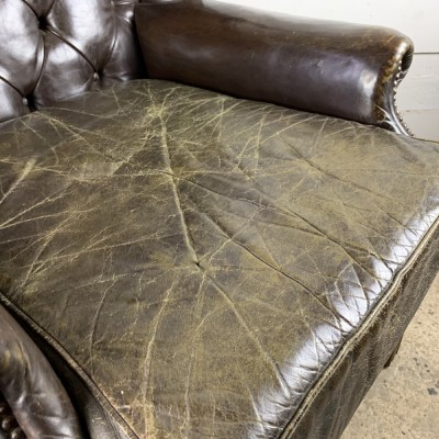 Georgian Style Wingback Armchair with Worn Studded Leather