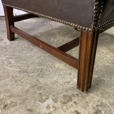 Georgian Style Wingback Armchair with Worn Studded Leather