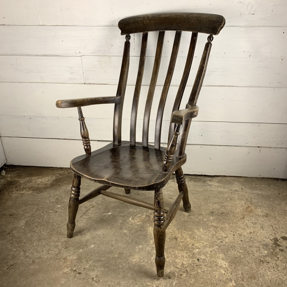 For Sale Antique Victorian Elm Slat Back Grandfather Chair