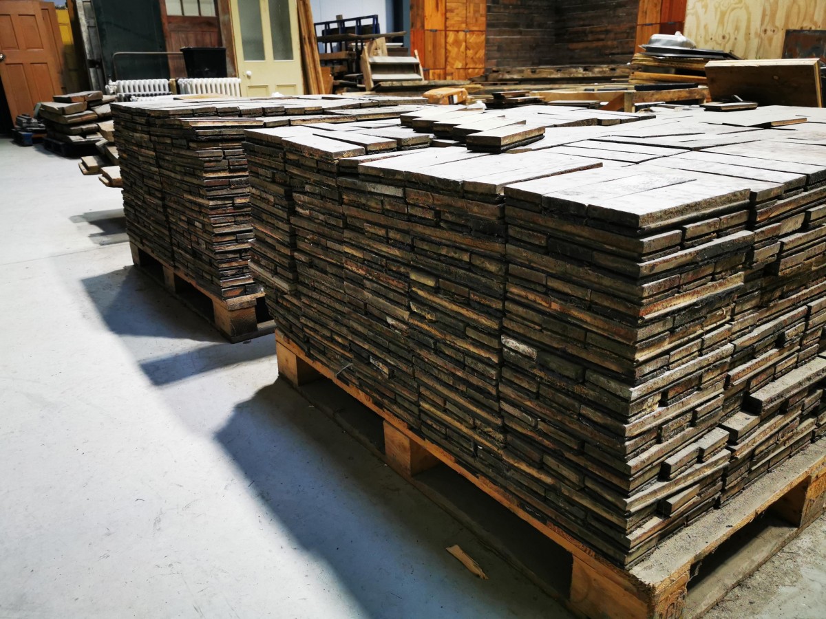 For Sale Batch Of 40 M2 Of Reclaimed Beech Parquet Wood Tongue