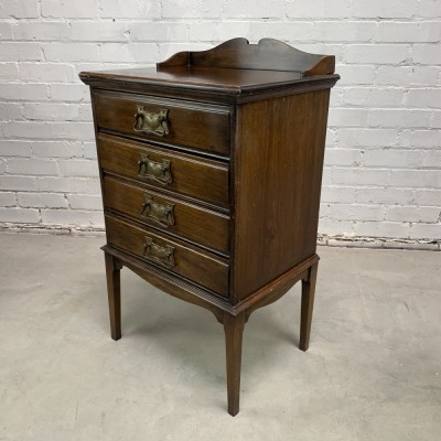 Vintage 1930s Mahogany Music Cabinet with 4 Drawers and Brass Handles