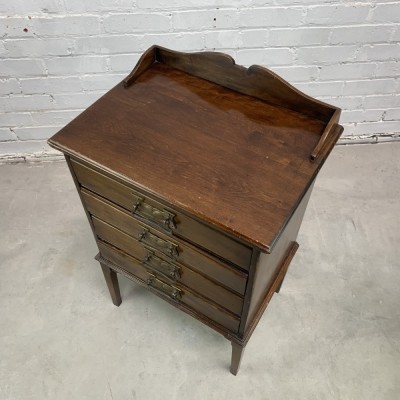 Vintage 1930s Mahogany Music Cabinet with 4 Drawers and Brass Handles