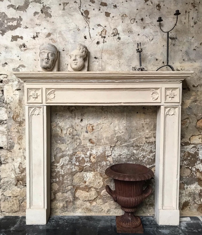 Reclaimed Reconstituted Stone Gothic Revival Fireplace