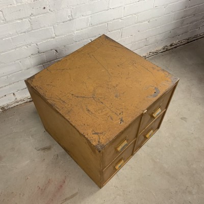 Vintage Mid Century Industrial Steel Bank of 4 Drawers Unit