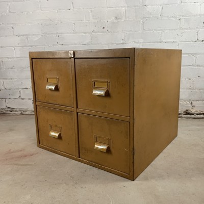 Vintage Mid Century Industrial Steel Bank of 4 Drawers Unit