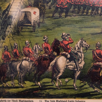Pair of Antique Maple Framed Battle Scene Prints: GW Bacon & Co