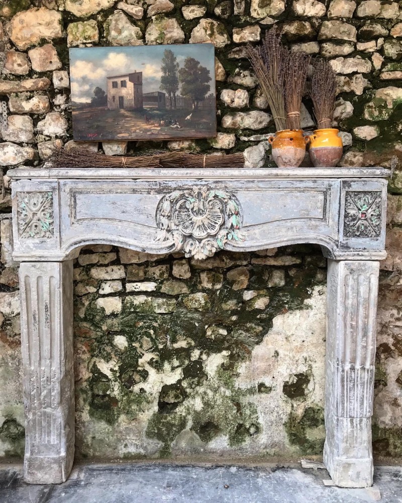 Antique French Stone Fireplace