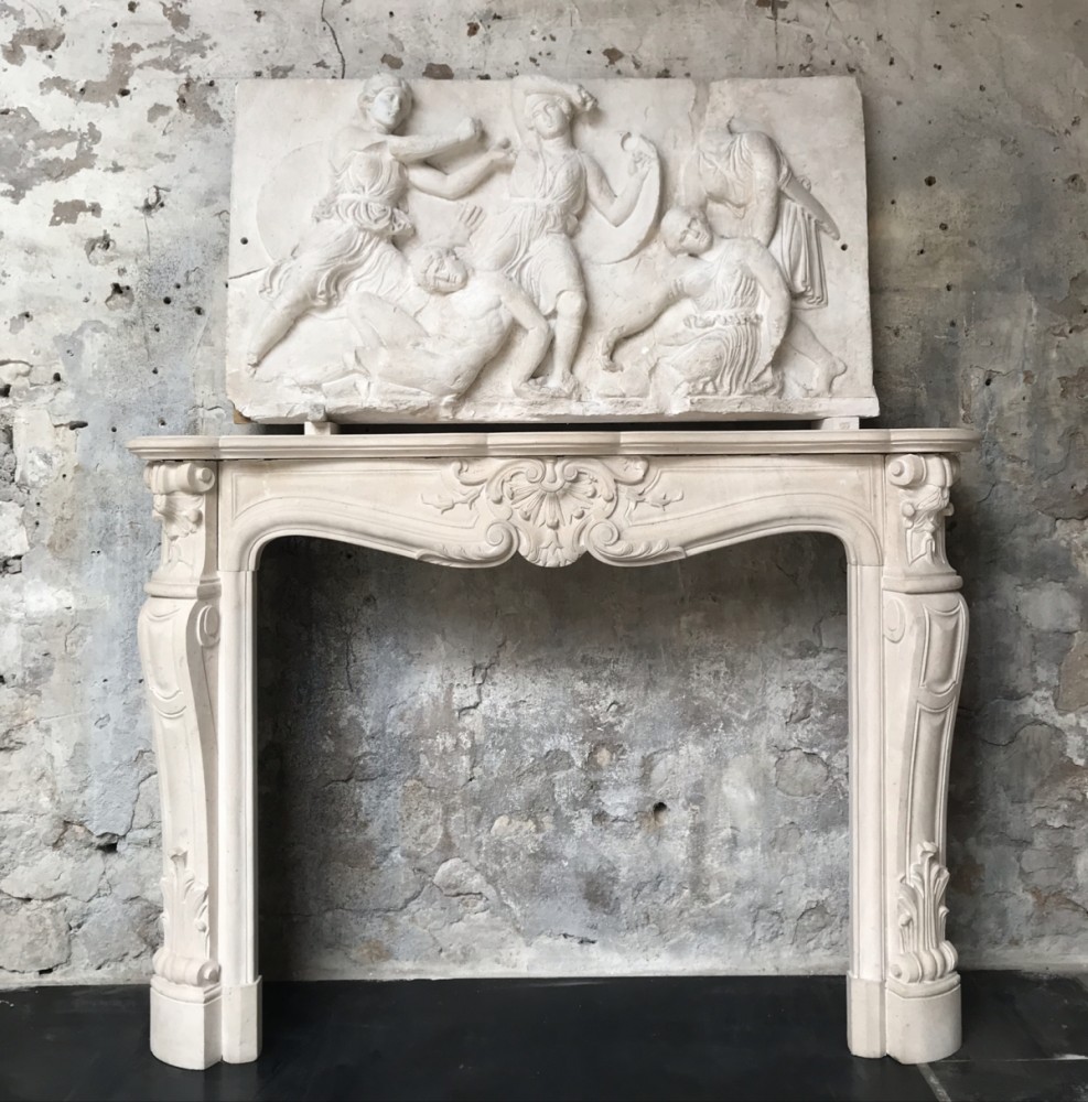 Reclaimed French Carved Limestone Fireplace