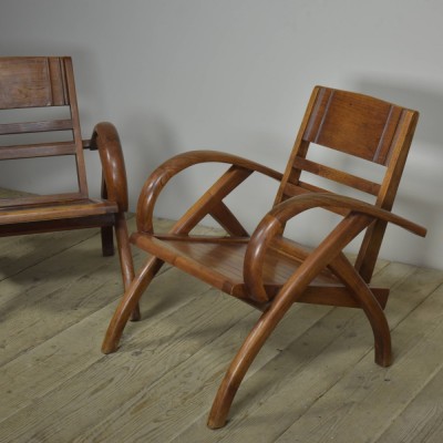 Pair Burmese Teak Lounge Chairs