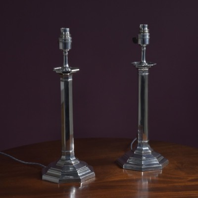 Pair 19th Century Silver Plated Octagonal Lamps