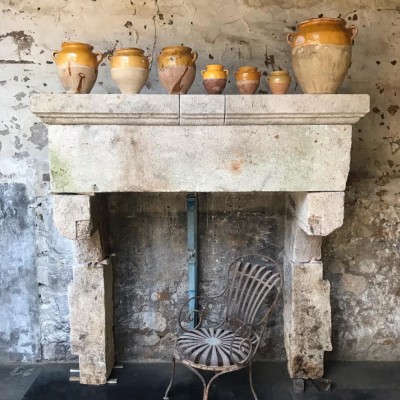 Large Rustic Antique Italian Stone Fireplace