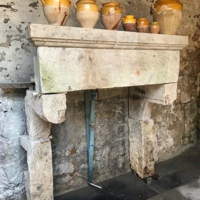 Large Rustic Antique Italian Stone Fireplace