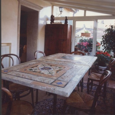 New: Garden table made with antique and ceramic painted tiles