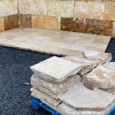 Antique reclaimed limestone floor