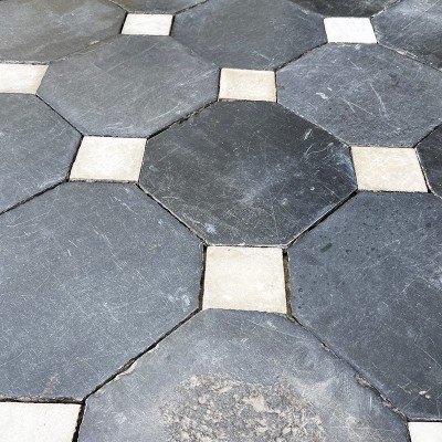 Antique marble floor with black corner squares