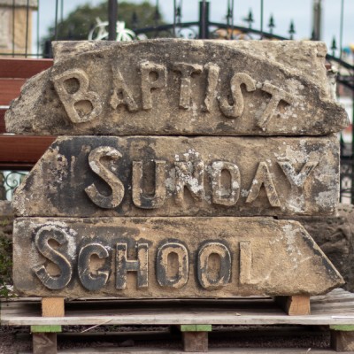 Reclaimed carved buff sandstone baptist sunday school sign frieze RWI5110