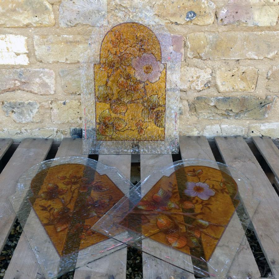 Three Flower Glass Panels