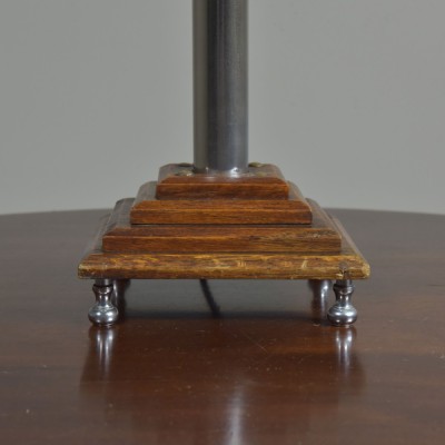 Art Deco Nickel & Oak Lamp