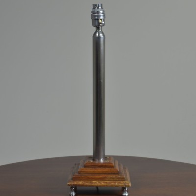 Art Deco Nickel & Oak Lamp