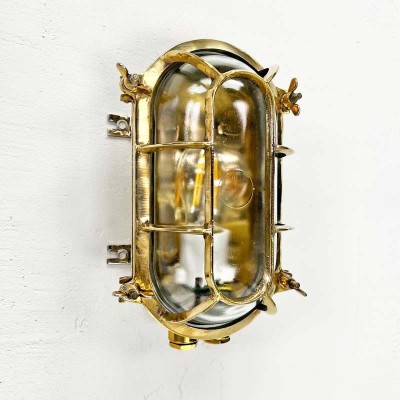 Vintage Industrial Brass Oval Bulkhead Wall Lamp
