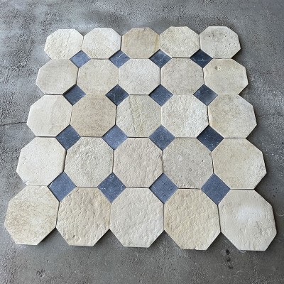 Antique Limestone octagons with cabochons floors