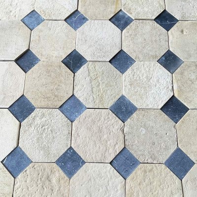 Antique Limestone octagons with cabochons floors
