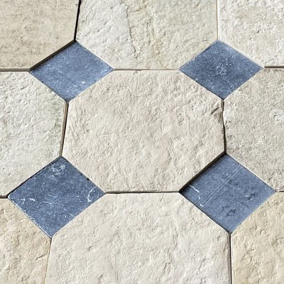 Antique Limestone octagons with cabochons floors