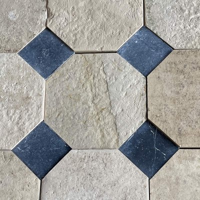 Antique Limestone octagons with cabochons floors