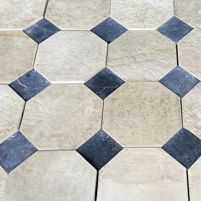 Antique Limestone octagons with cabochons floors