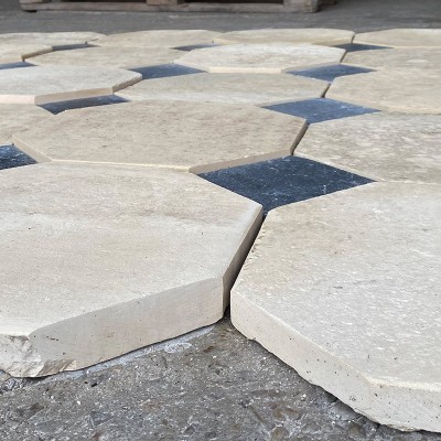 Antique Limestone octagons with cabochons floors