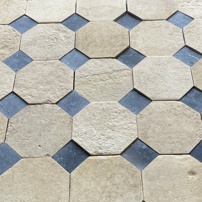 Antique Limestone octagons with cabochons floors