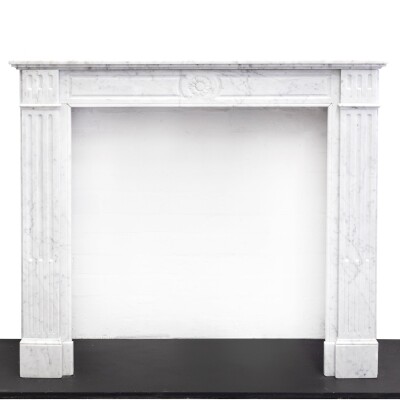 Reclaimed Louis XVI Style Carved Marble Fireplace in Carrara Marble