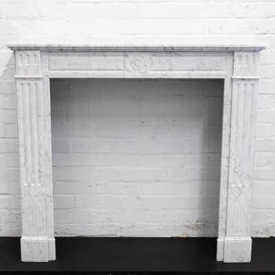 Reclaimed Louis XVI Style Carved Marble Fireplace in Carrara Marble