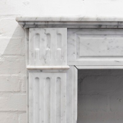 Reclaimed Louis XVI Style Carved Marble Fireplace in Carrara Marble