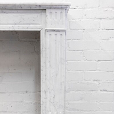 Reclaimed Louis XVI Style Carved Marble Fireplace in Carrara Marble