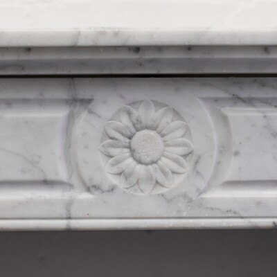 Reclaimed Louis XVI Style Carved Marble Fireplace in Carrara Marble