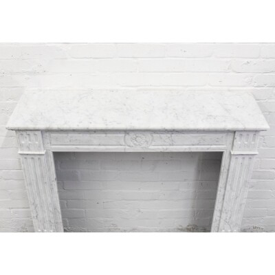Reclaimed Louis XVI Style Carved Marble Fireplace in Carrara Marble