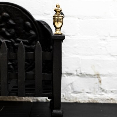 Reclaimed Cast Iron Fire Basket with Finials