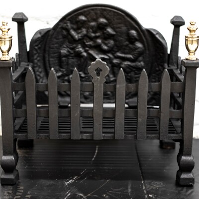 Reclaimed Cast Iron Fire Basket with Finials