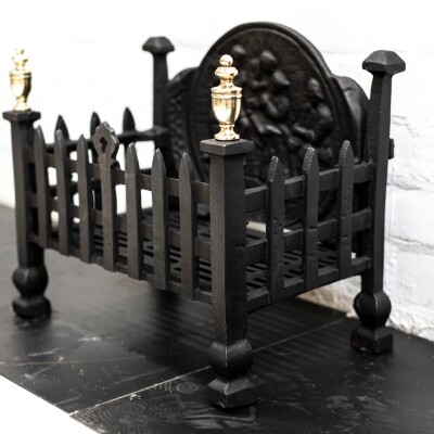 Reclaimed Cast Iron Fire Basket with Finials